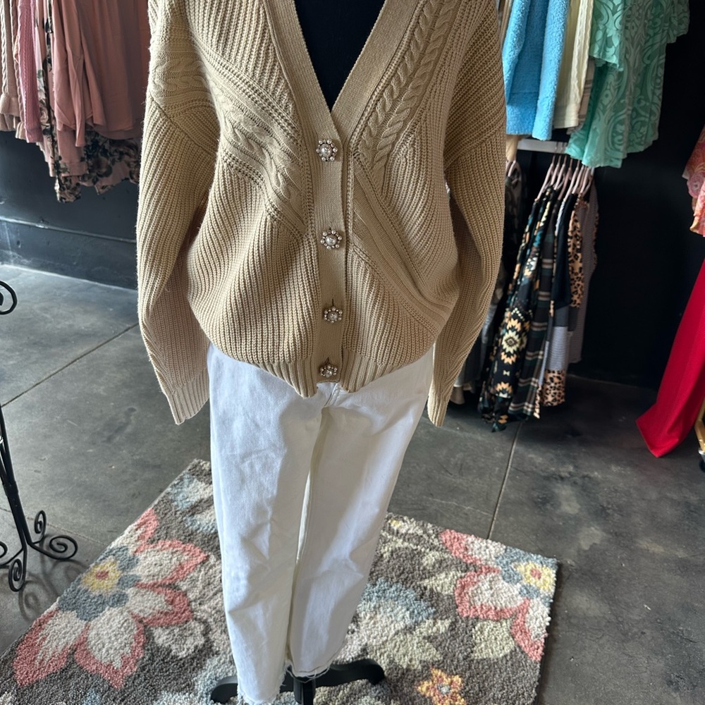Heartloom Tan Cardigan Sweater with Textured Knit
